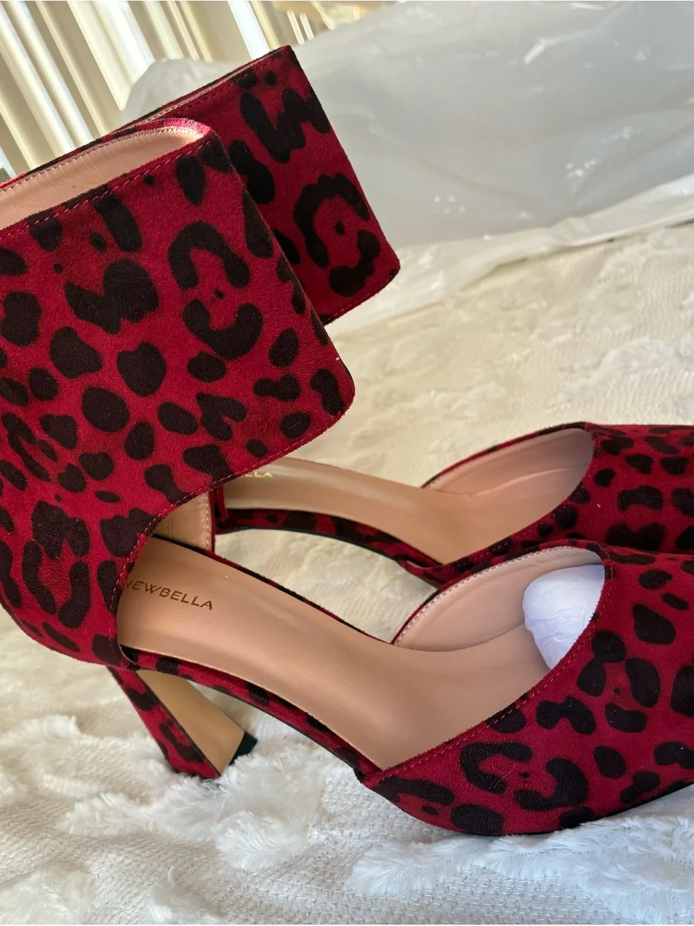 Women's Red Leopard Print Pointed-Toe Ankle Cuff Heels